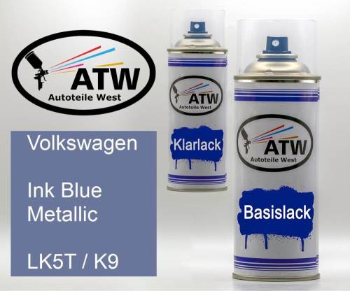 Volkswagen, Ink Blue Metallic, LK5T / K9: 400ml Sprühdose + 400ml Klarlack - Set, von ATW Autoteile West.